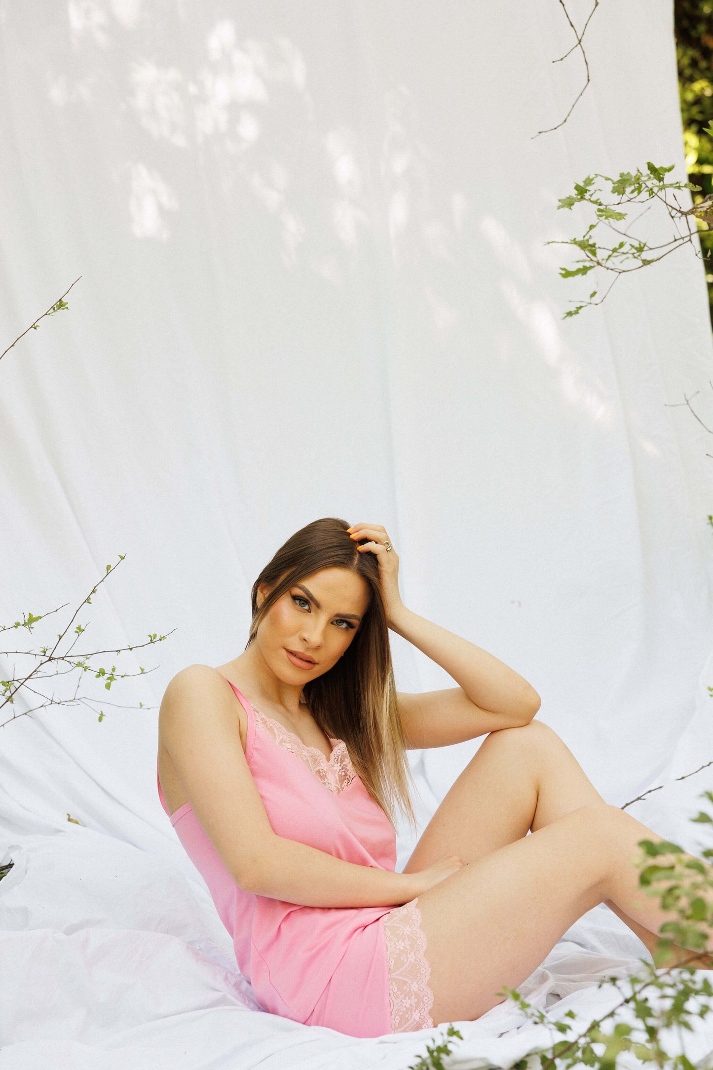 Vayia wearing pink camisole set