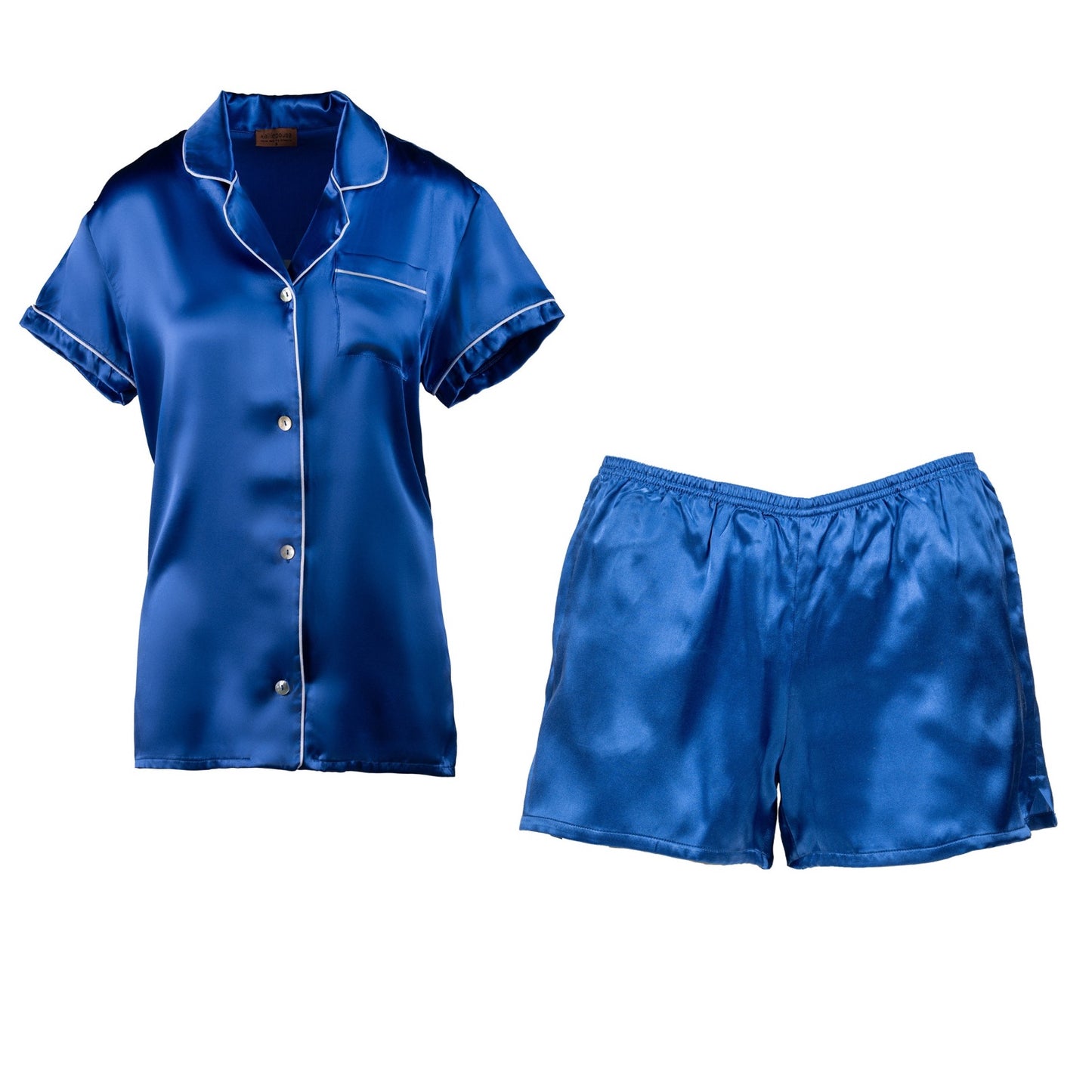 Royal blue silk short sleeve shirt with shorts pyjamas