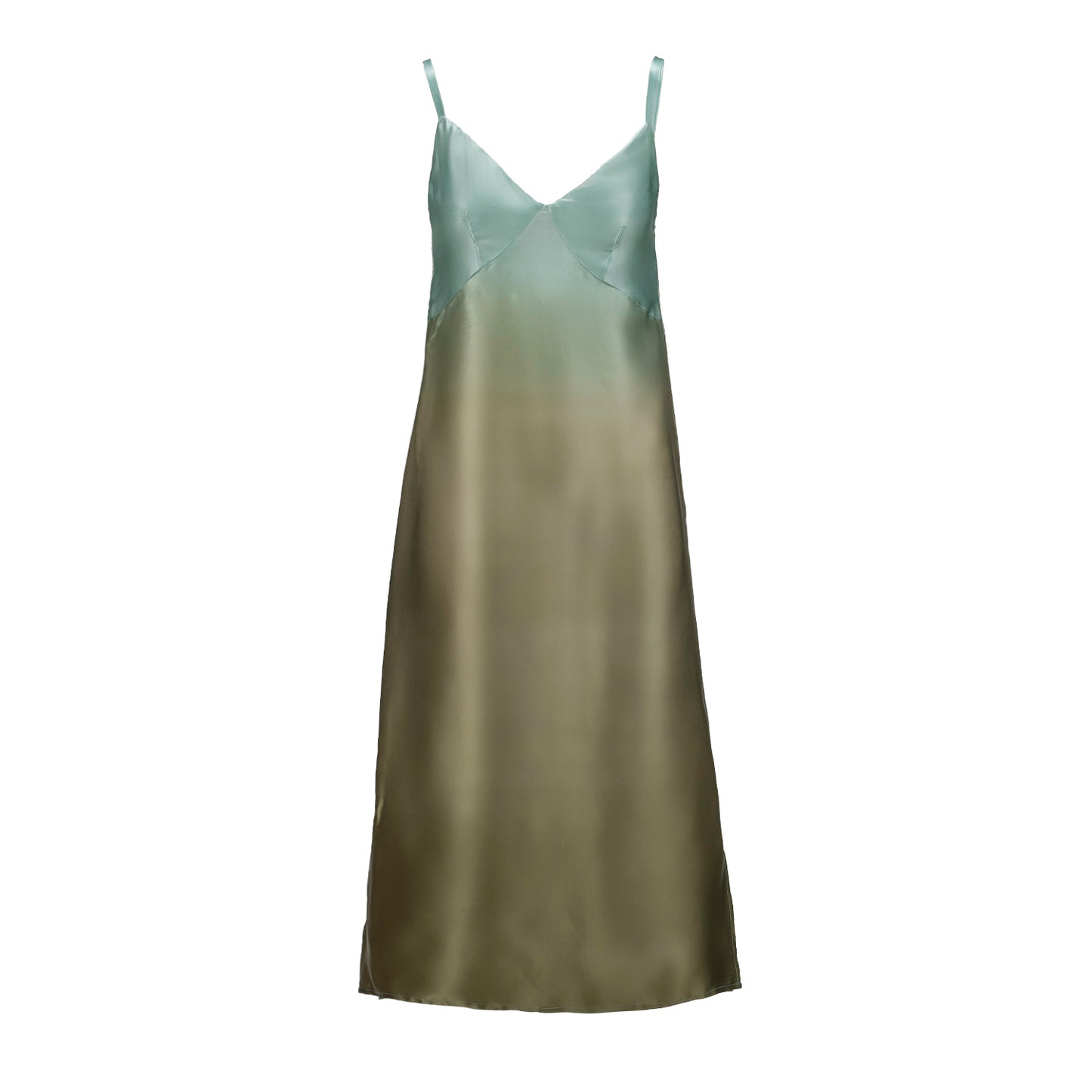 Green silk two tone dress 